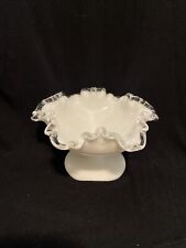 Vintage Fenton White Milk Glass Ruffled Footed Candy Dish Bowl picture