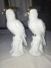 2/Pair PERCHED White GOLD Crest 3D COCKATOO Parrot BIRD Ceramic FIGURINE 9