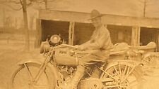 WW1 Era US Army Soldier On Harley Davidson Military Motorcycle Snap RPPC Size picture