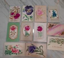 Antique Early 1900s Embossed Velvet Flower Postcards Lot  picture