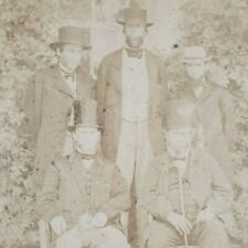 Civil War Era 1860s Men Top Hats Cane Garden Ivy Bow Tie Photo Stereoview D257 picture