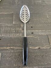Vintage ECKO USA  Chromium Plated Slotted Serving Spoon Black Plastic Handle JH6 picture
