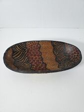 Vintage African Art Oval Wood Bowl 12” Hand Carved Hand Painted made in Kenya picture