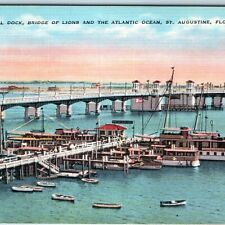 c1920s St. Augustine FL Dock Steamships Bridge of Lions Yacht Boat Atlantic A221 picture
