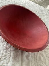Vintage Red Wood Bowl Off Round 14.5” and 4.5” Handmade? Farmhouse Primitive picture