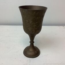 Antique Etched Brass Chalice Goblet India picture