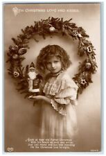 c1910's Christmas Pretty Girl Santa Doll Whreat Pine Cone RPPC Photo Postcard picture