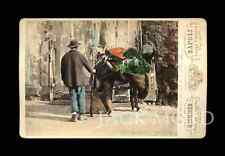 Rare Occupational 1800s Street Photo ~ Italian Grocer & Donkey by Sommer Tinted picture