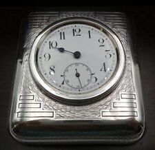 Stylish and Heavy 1930s Art Deco Sterling Silver Travel Clock picture