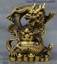 Chinese Palace Bronze Copper Feng shui Wealth Treasure Bowl Dragon Beast Statue picture