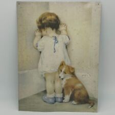 Vintage Bessie Pease Gutmann “In Disgrace” Metal Sign Child Dog 16 X 12 1995 picture