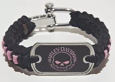 Harley Davidson Light Duty Survival Bracelet Pink & Black Skull Dog Tag Paracord picture