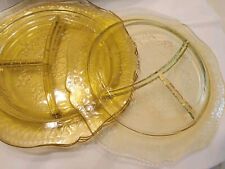 4 Vtg Yellow Depression Glass Patrician Spoke Divided Grill Plates  picture