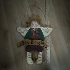 Country Blessings hanging wood angel picture