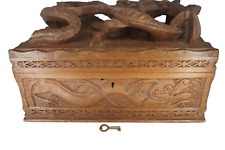 Hand Carved Wood Super Deep Relief Intricate Dragon Design Box with Lock & Key picture