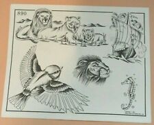 Vintage 1987 RARE Spaulding & Rogers Tattoo Flash Sheet #890 Lions Viking Ship picture
