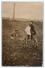 c1910's Little Girls Riding Mule Horse RPPC Photo Unposted Antique Postcard picture