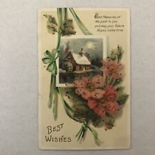 Antique Best Wishes Postcard Post Card Vintage Posted 1912 Embellished Sparkles picture