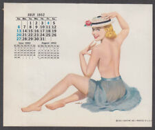 ESQUIRE calendar pin-up 7 1952 Michael Silver topless blonde hat & see-thru slip picture