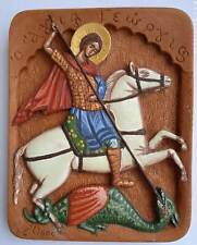 Unique Hand-painted Beeswax Icon St. George Killing The Dragon Hagiography  picture