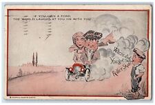 1921 Boy And Girl Driving Roller Skate Anti Ford Marion Ohio OH Vintage Postcard picture
