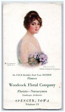 Spencer Iowa IA Postcard Pretty Woman Woodcock Floral Company Inkblotter picture