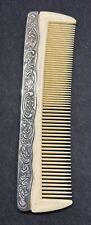 Vintage Celluloid Hair Comb - Ornate Art Nouveau Silverplate Floral Design picture