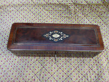 ANTIQUE MARQUETRY FRENCH INLAID WOOD BRASS BOX,NAPOLEON III PERIOD FOR GLOVES picture