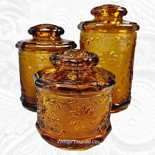 Vintage 3 Piece Tiara Indiana Glass Amber Canister Set 9 / 7 /5.5 Inch with Lids picture