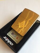 Masonic Zippo Lighter brushed BRASS Free Masons Master gift Gold plated picture