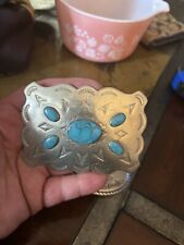 Silver Belt Buckle Nice Frame With Turquoise Insets  Vintage Old picture