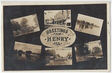 1909 Henry, Illinois REAL PHOTO Main Street, Paddle Wheel Steamer, Old Postcard picture