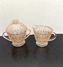 Vintage Rare Pink Jeanette Glass Cream And Sugar Set 1940’s Buttons & Bows picture