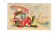 c1887 Trade Card Wheeler & Wilson Mfg. Co. Frog Smoking a Pipe at the Pond picture