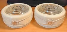 Vintage Lot 2x Nautical Captain Ship Wheel & Rope Ceiling Light Glass Shade picture