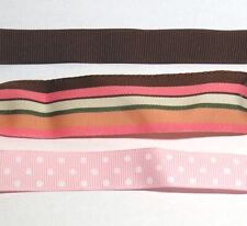 3 PC Lot STERLING SILVER Brown And Pink Polka Dots Stripe Ribbon Bracelets picture