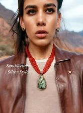 Navajo Aron Johnson Royston Turquoise Sterling Silver Pendant Coral Necklace picture