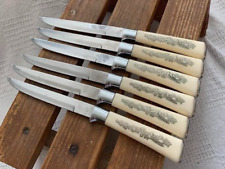 6 Vintage Riviera Ivory color with silver inlay and Stainless Steel Steak Knives picture