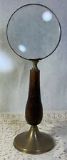 Vintage Brass And Wood Magnifying Glass- Approx 11” Tall- Freestanding picture