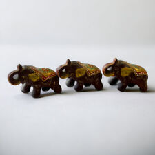 Vintage Mcm Lot Of 3 Ceremonial Elephants Hand Painted 1940s-1950s picture
