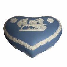 Vintage Wedgwood Jasperware Blue Heart Shaped Trinket Box w/ Lid 5.25” England picture