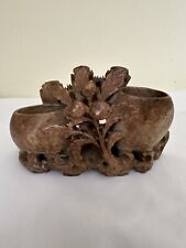 Vintage Chinese Leaves Berries Hand Carved Soapstone Double Vase Plant Succulent picture