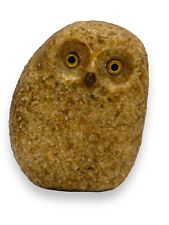 Vtg Modernist MCM Heavy Stone Owls Glass Eyes Paperweight Sculpture Figurine picture