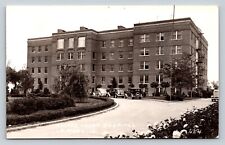 c1948 RPPC Sacred Heart Hospital LE MARS Iowa, Classic Cars VINTAGE Postcard 1c picture