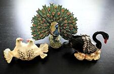 Set of 3 Enamel Bejeweled Hinged Trinked Box / Boxes | Peacock Swan Dove picture