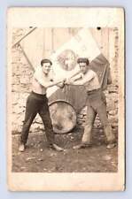Shirtless Handsome French Men w Flag RPPC Interesting Antique Photo France 1922 picture