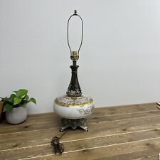 Vintage Hollywood Regency Mid Century Cream & Gold Glass Table Lamp Accurate picture