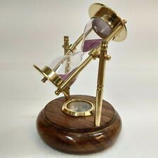 lots of 20 pcs Brass Sand Timer With wood Compass Base Revolving Nautical gift picture
