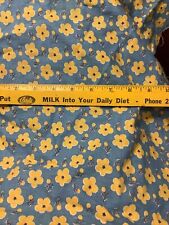 Vintage Piece Feedsack  Fabric Quilting 26” X 26” Blue W/ Yellow Blooms And Buds picture