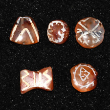 5 Genuine Ancient Pyu Culture Etched Carnelian Bead in Good Condition picture